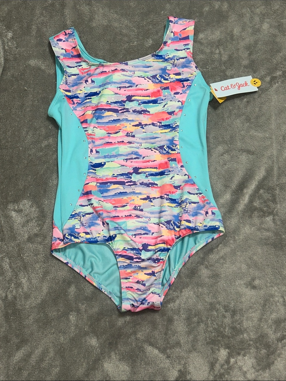 Cat & Jack Aqua Multi-Color Dance Leotard with Pastel Print